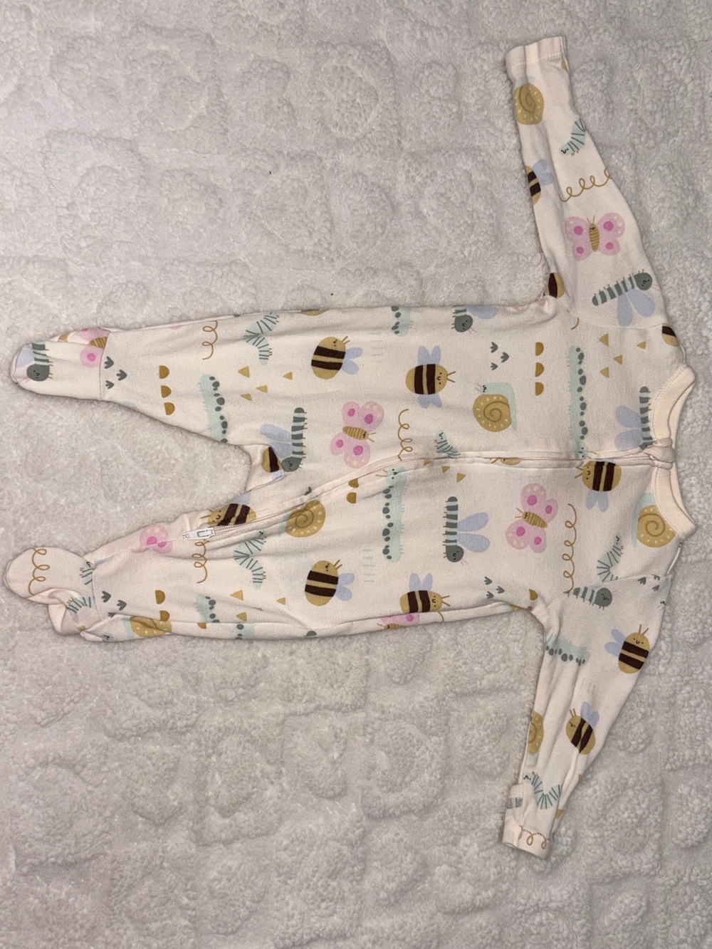 Old Navy Cream Footed One-Piece with Pink Butterflies & Yellow Bees